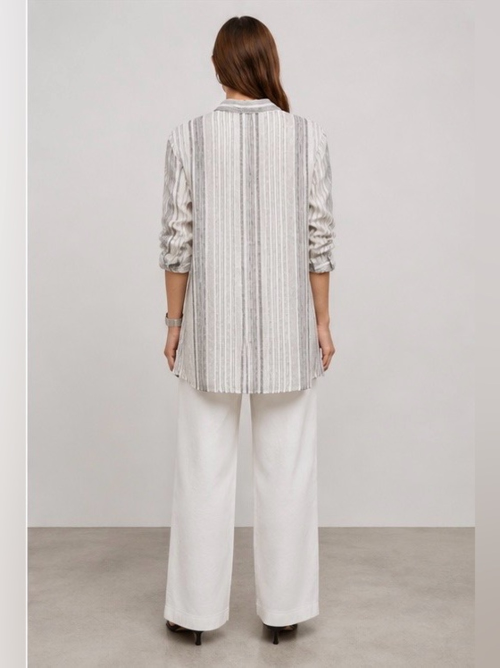 NWT Lafayette 148 linen button down stripe shirt with side button detail - Picture 6 of 10